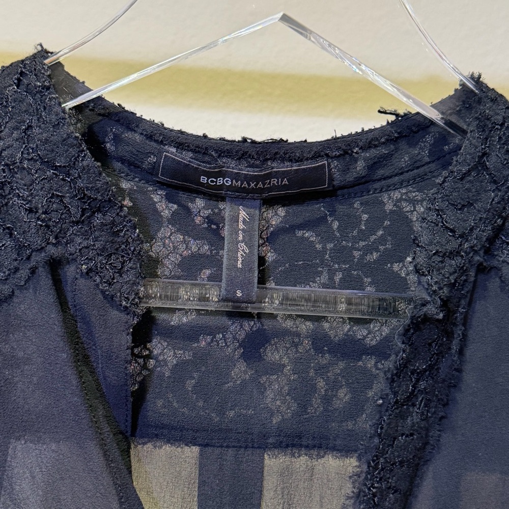 BCBGMaxAzria Black Lace Detail Sheer Blouse - Picture 3 of 7